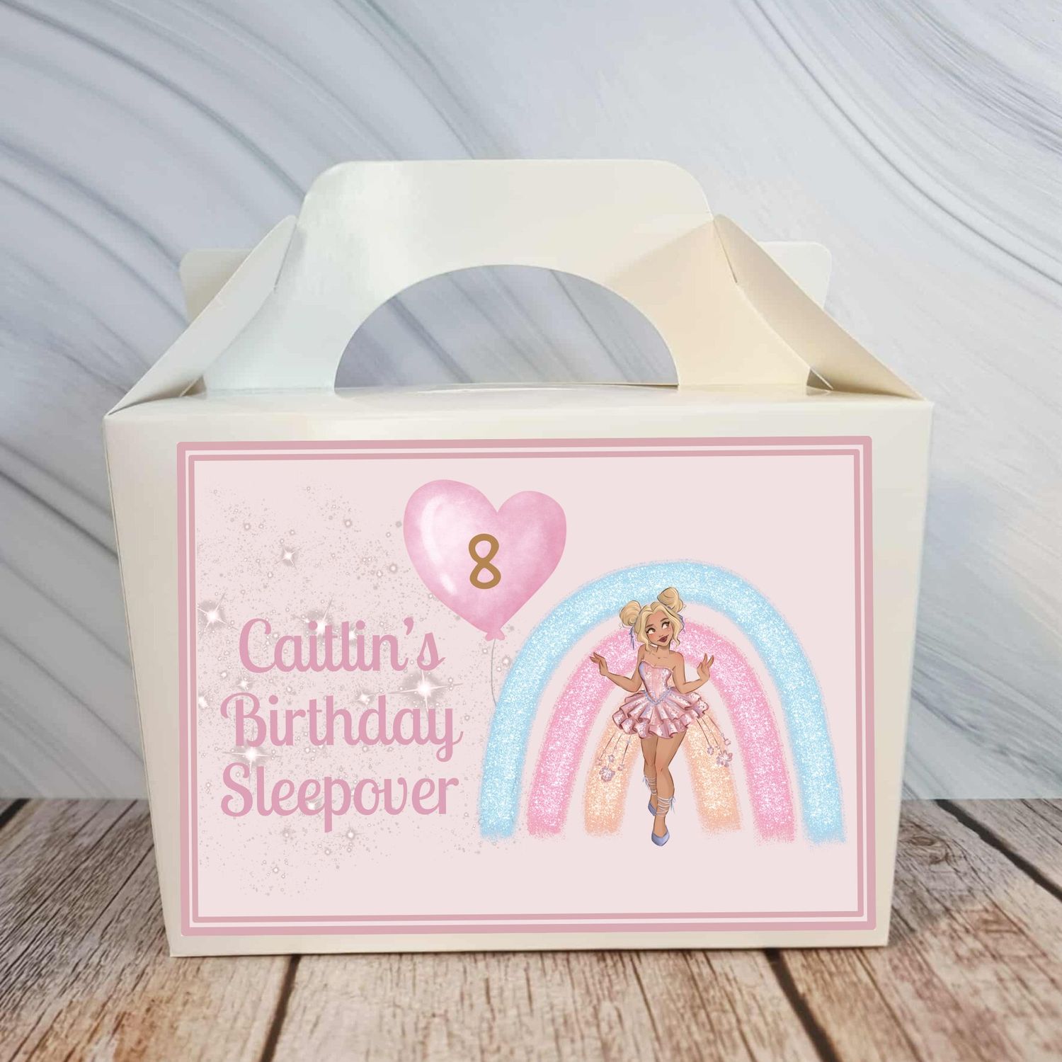 Sleepover Rainbow Birthday Party Box Sticker