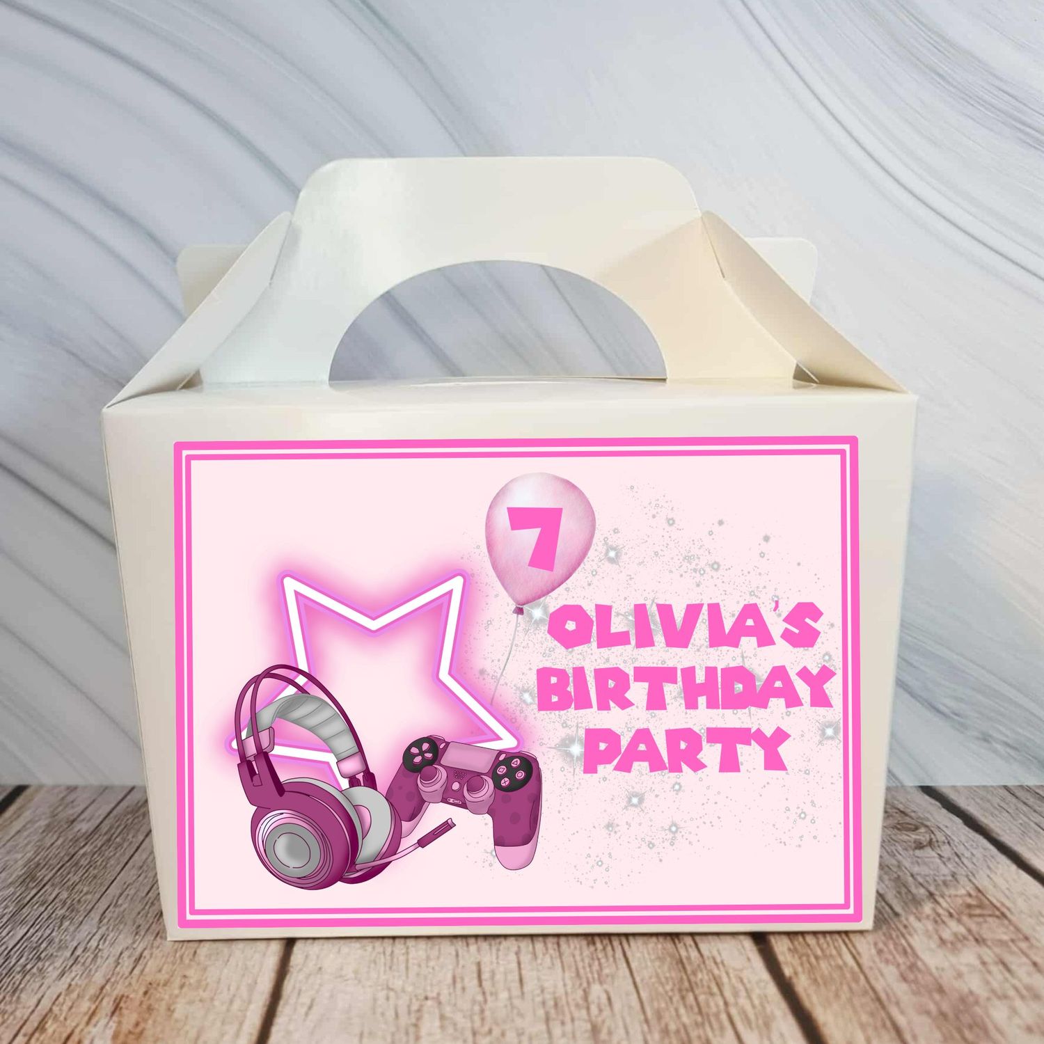 Pink Gamer Birthday Party Box Sticker