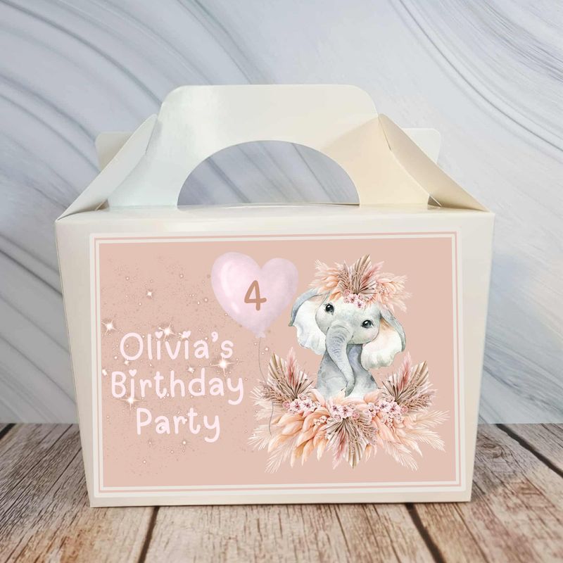 Pampas Rainbow Elephant Birthday Party Box Sticker
