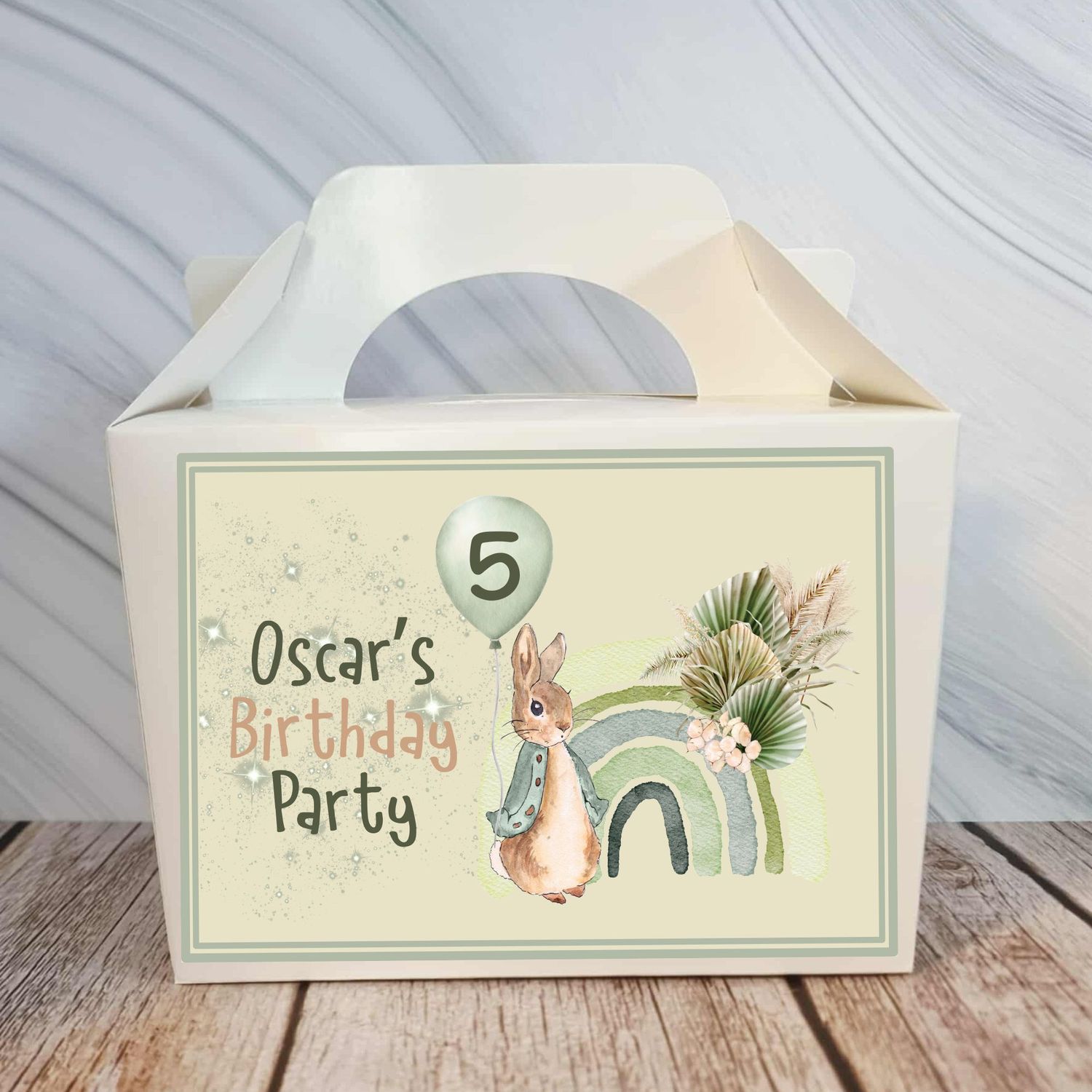 Pampas Rainbow Rabbit Birthday Party Box Sticker