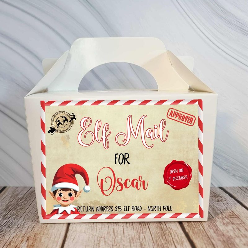 Personalised Elf Mail Treat Box Sticker Pink