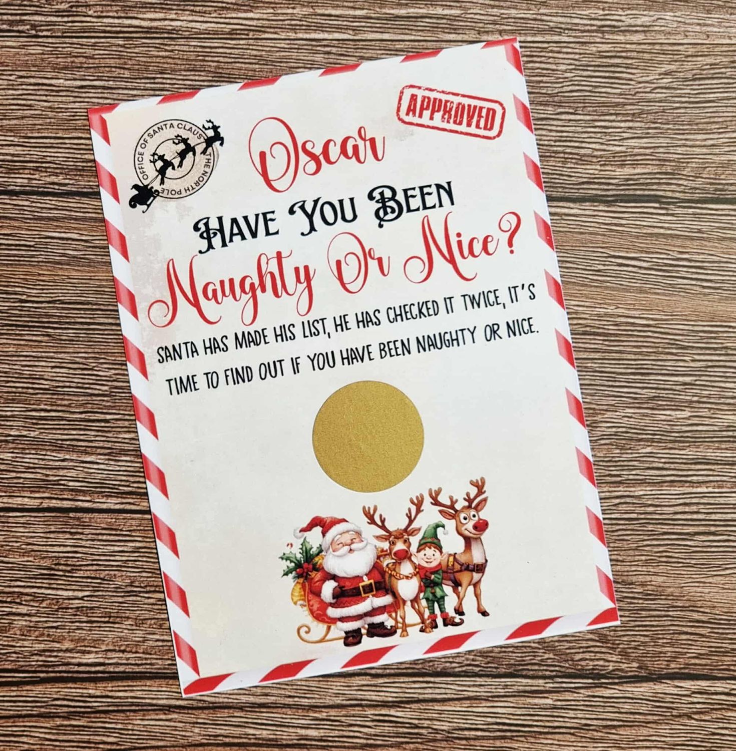 Personalised Naughty Or Nice Santa Scratchcard
