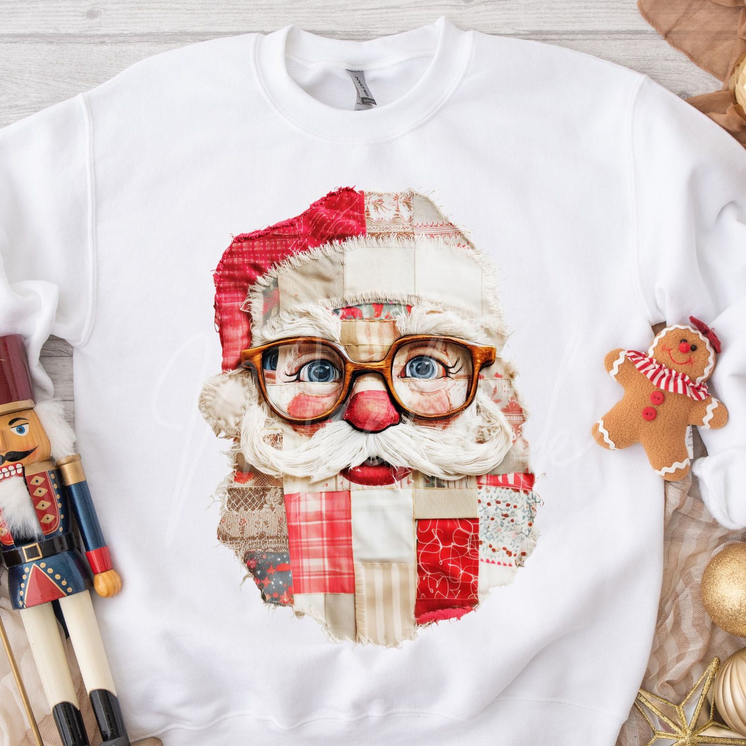 Patchwork Santa Effect DTF Decal