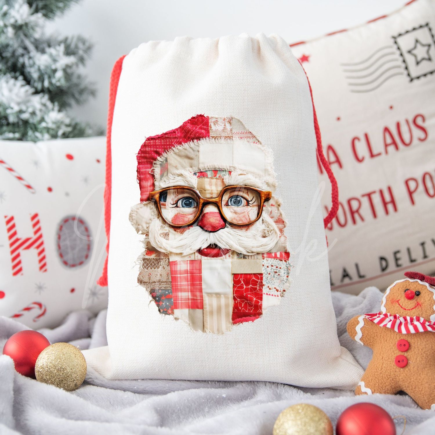 Patchwork Santa Effect DTF Decal