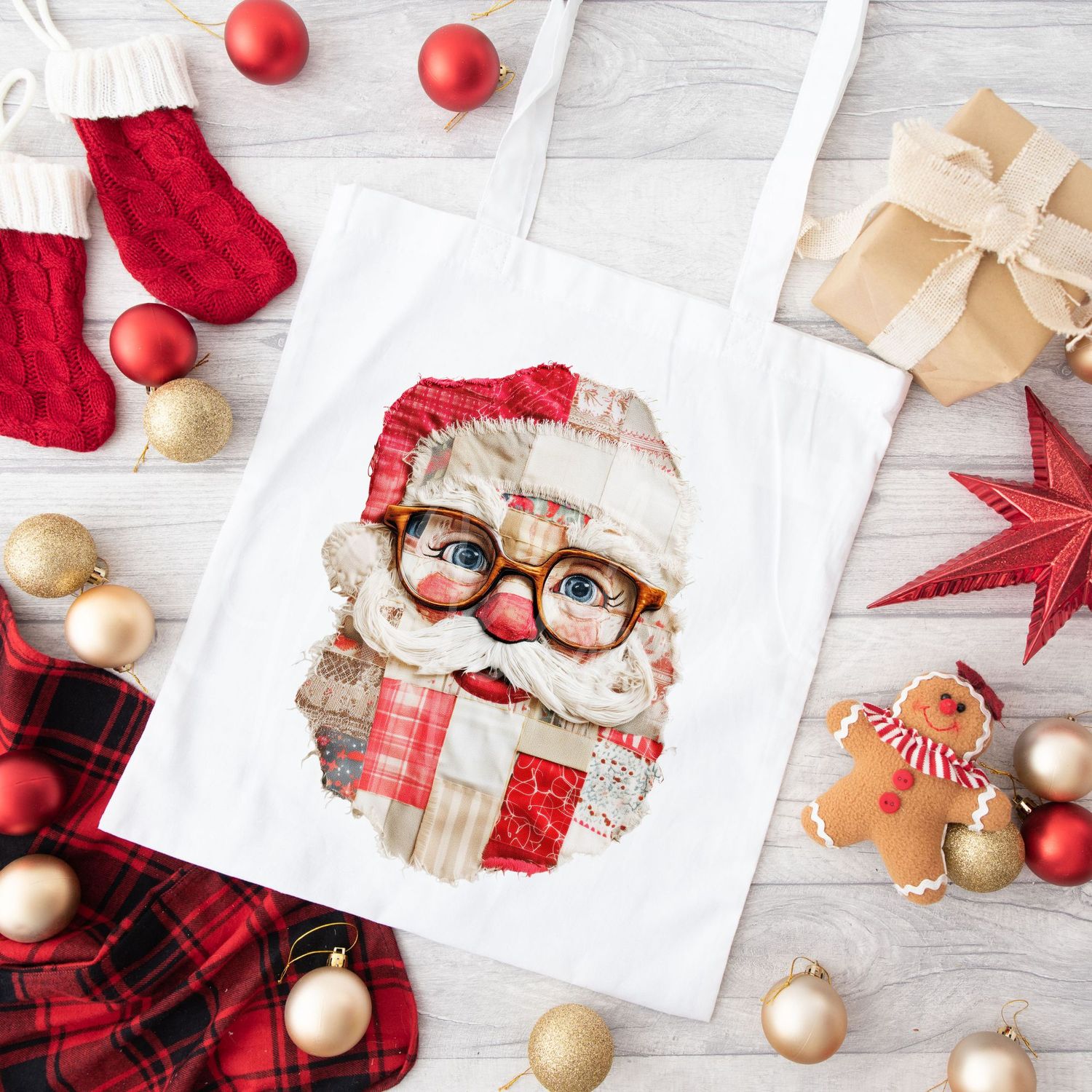 Patchwork Santa Effect DTF Decal
