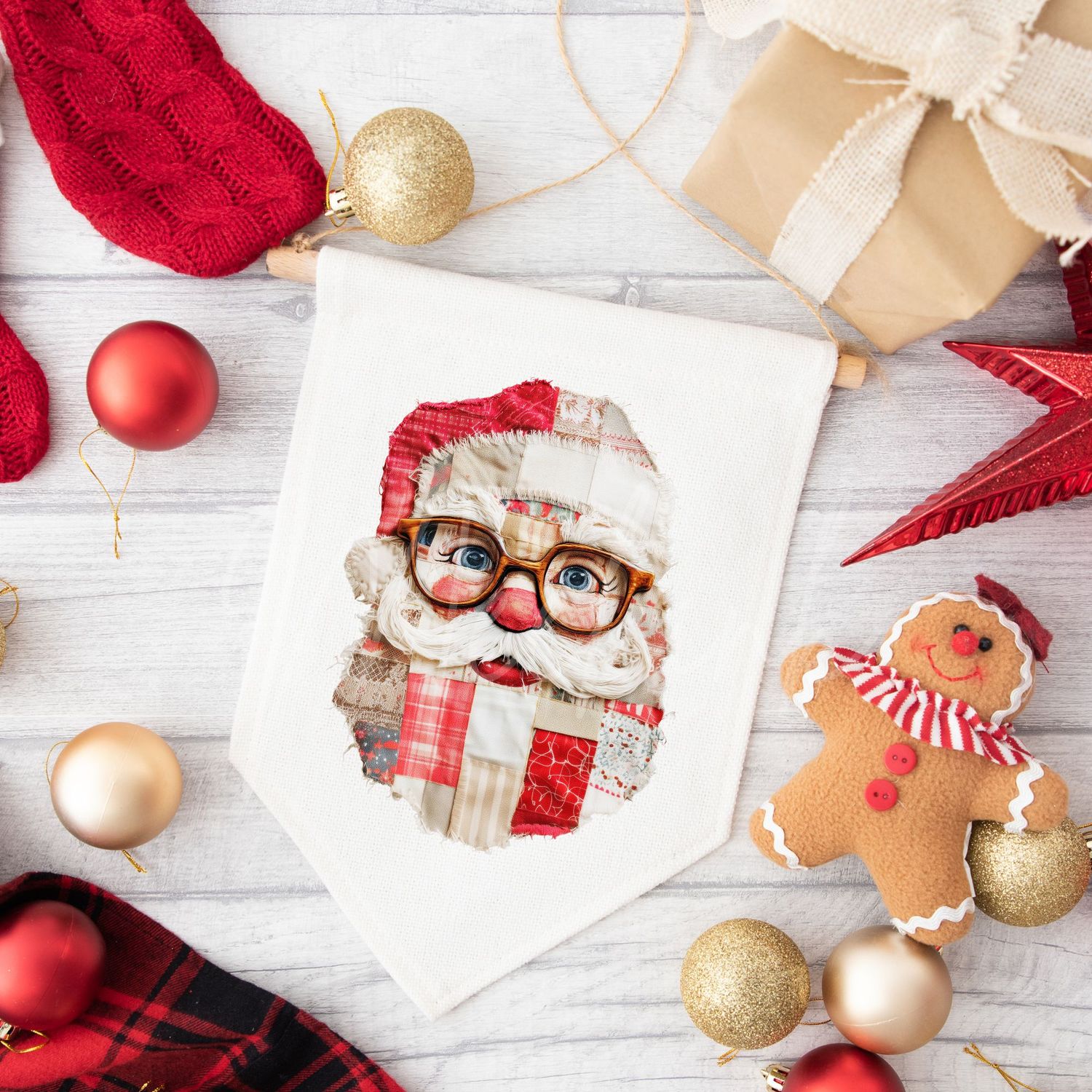 Patchwork Santa Effect DTF Decal