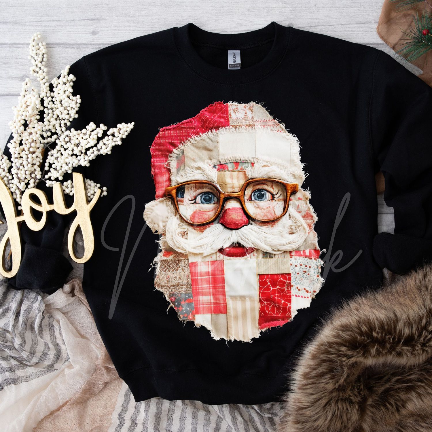 Patchwork Santa Effect DTF Decal