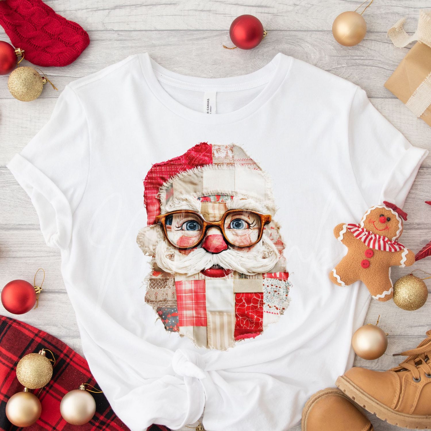 Patchwork Santa Effect DTF Decal