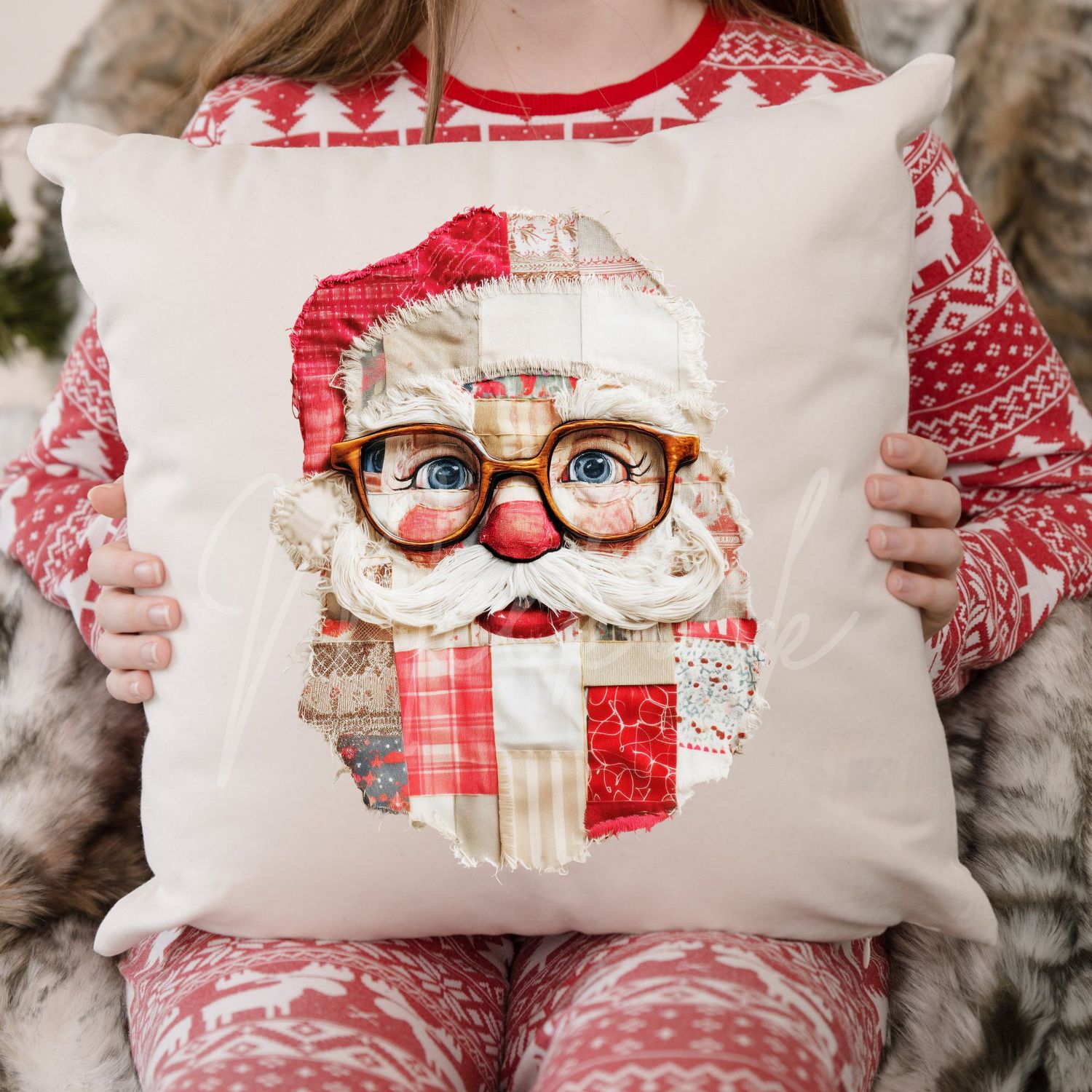 Patchwork Santa Effect DTF Decal