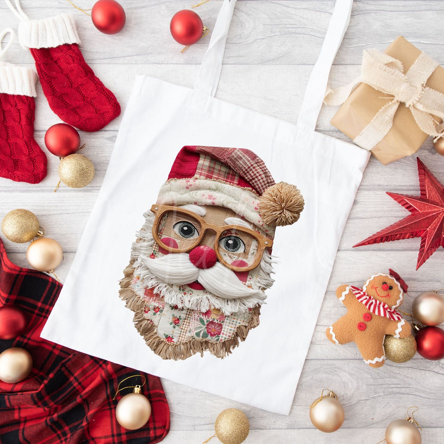 Patchwork Santa Effect Design 2 DTF Decal
