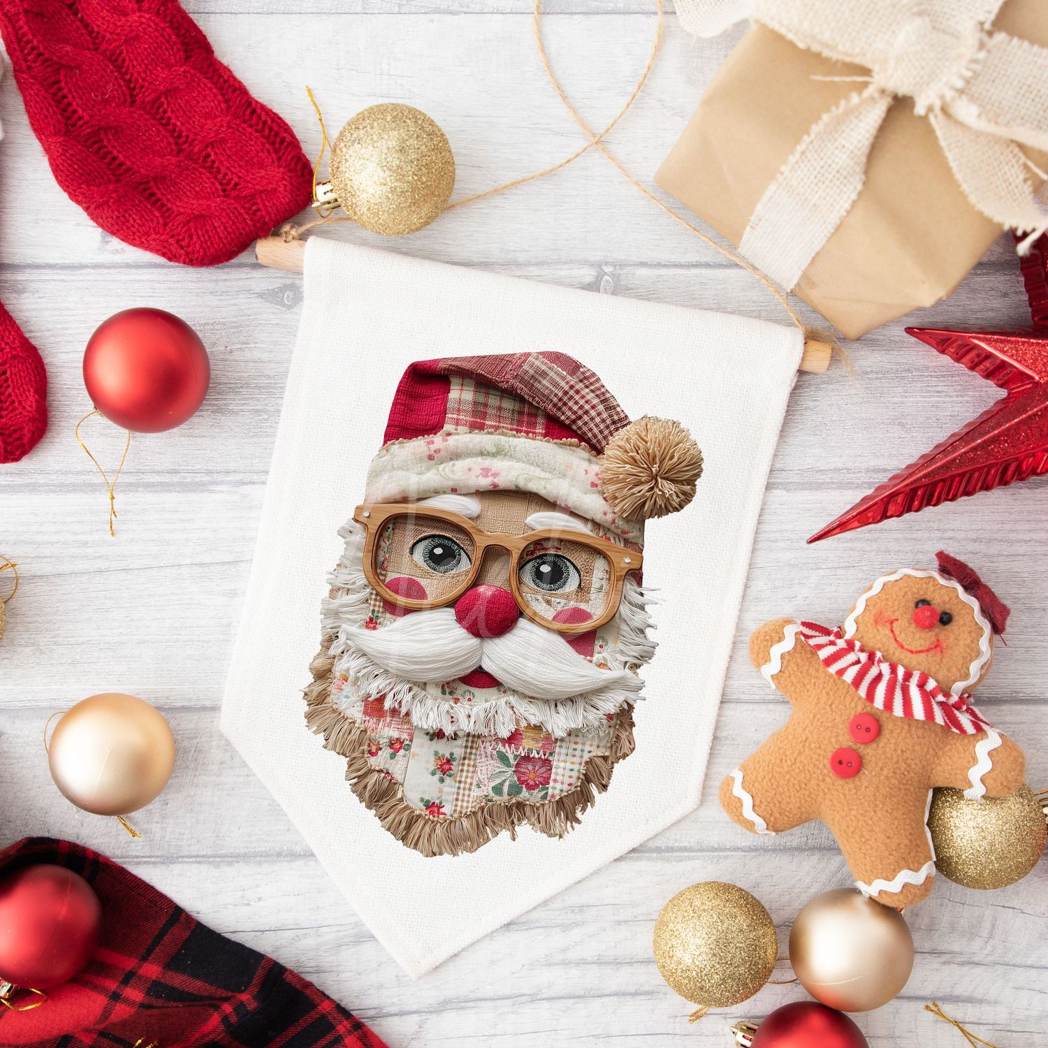 Patchwork Santa Effect Design 2 DTF Decal