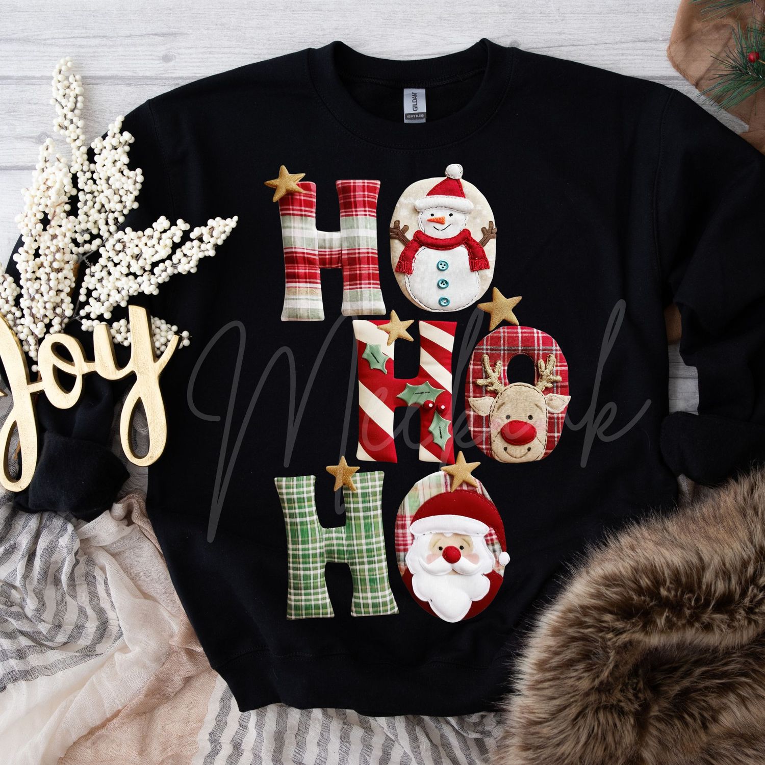 Patchwork Effect Ho Ho Ho DTF Decal