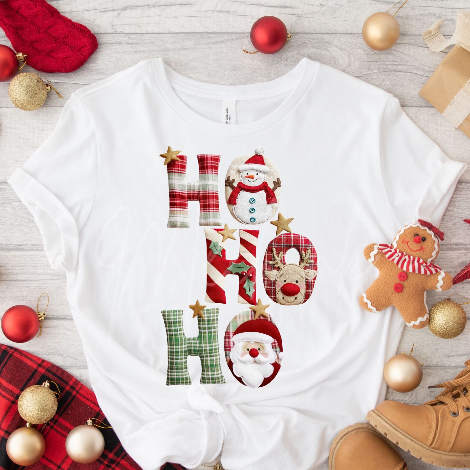 Patchwork Effect Ho Ho Ho DTF Decal