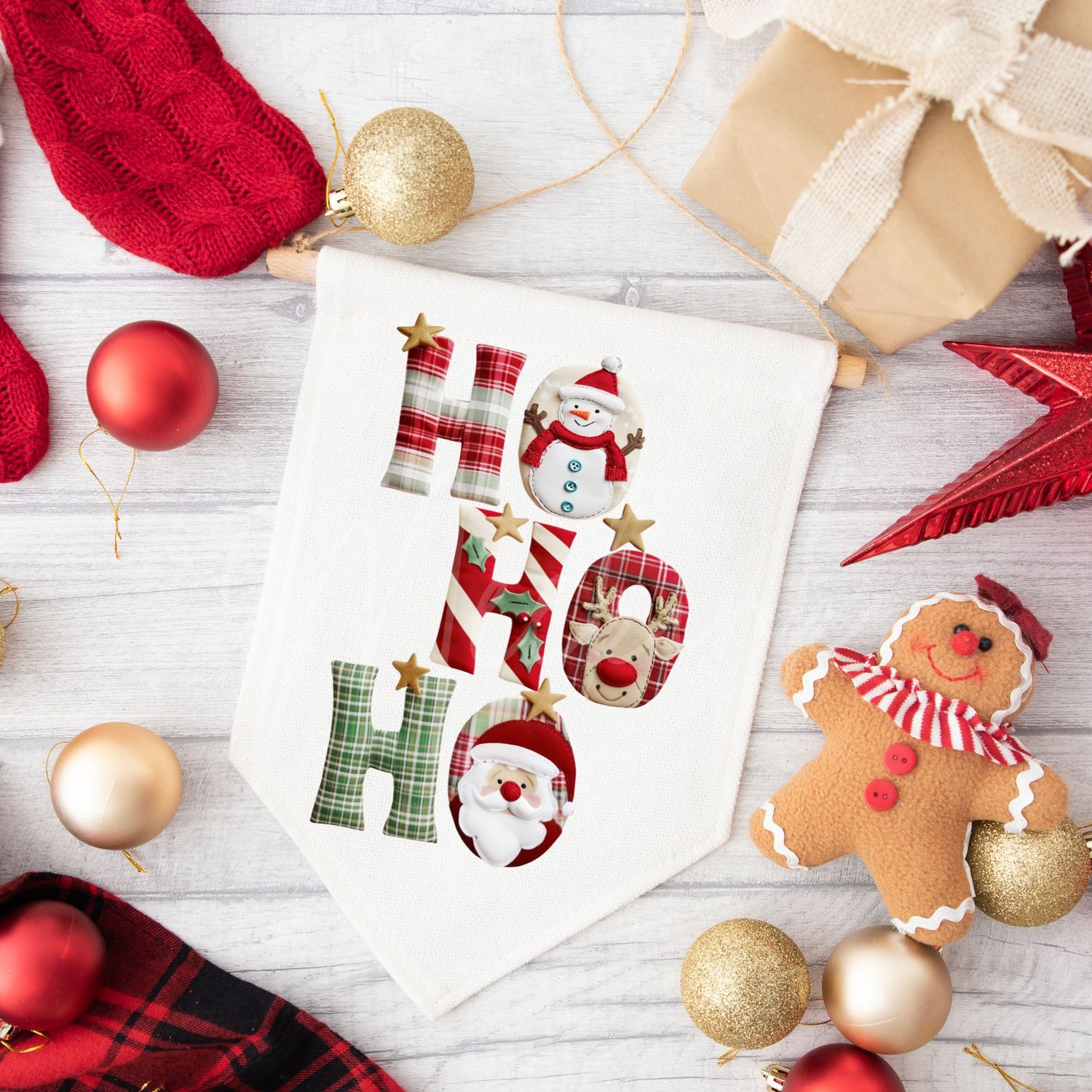 Patchwork Effect Ho Ho Ho DTF Decal