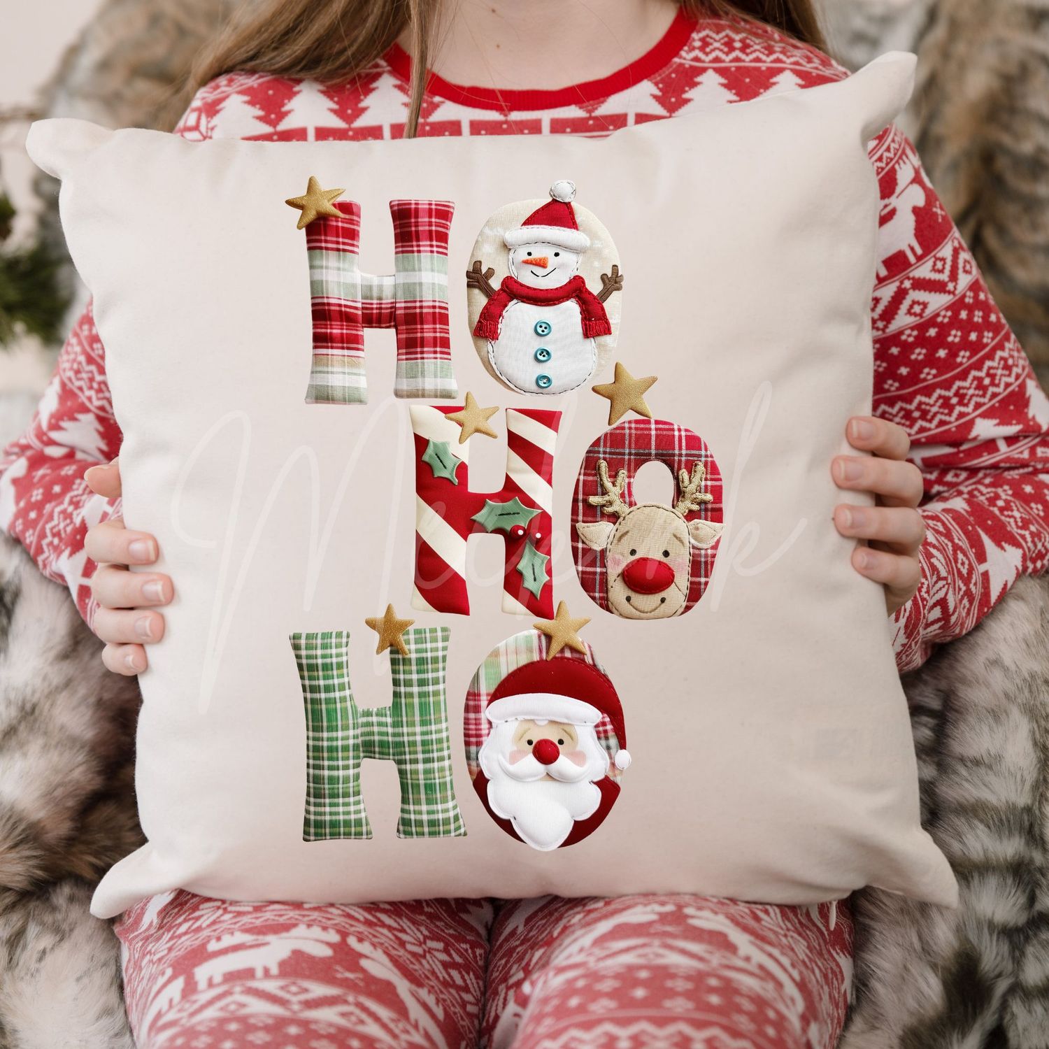 Patchwork Effect Ho Ho Ho DTF Decal