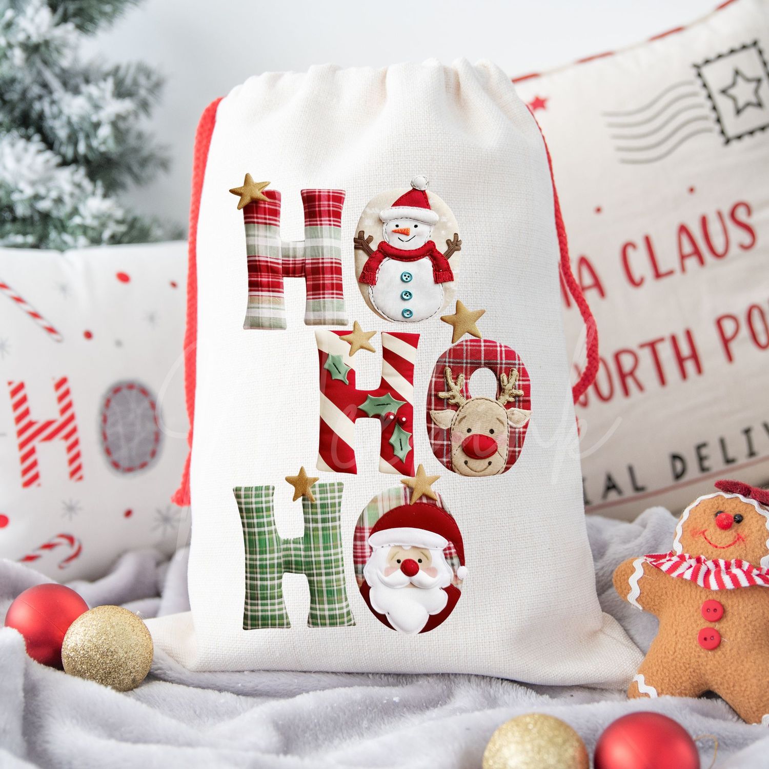 Patchwork Effect Ho Ho Ho DTF Decal
