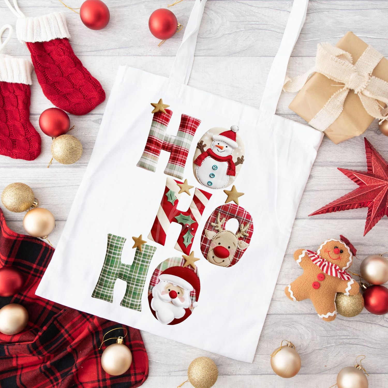 Patchwork Effect Ho Ho Ho DTF Decal