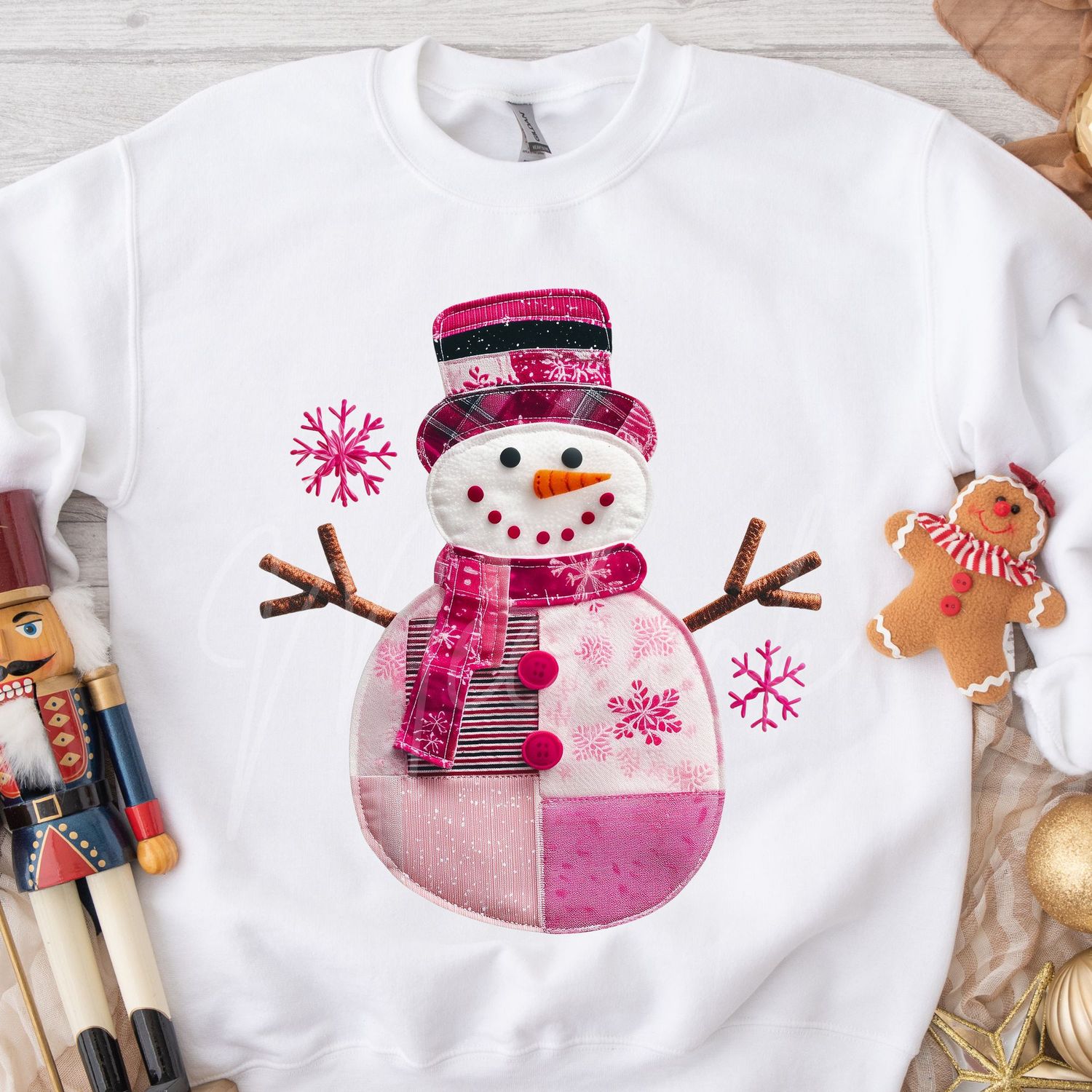 Patchwork Effect Pink Snow Girl DTF Decal