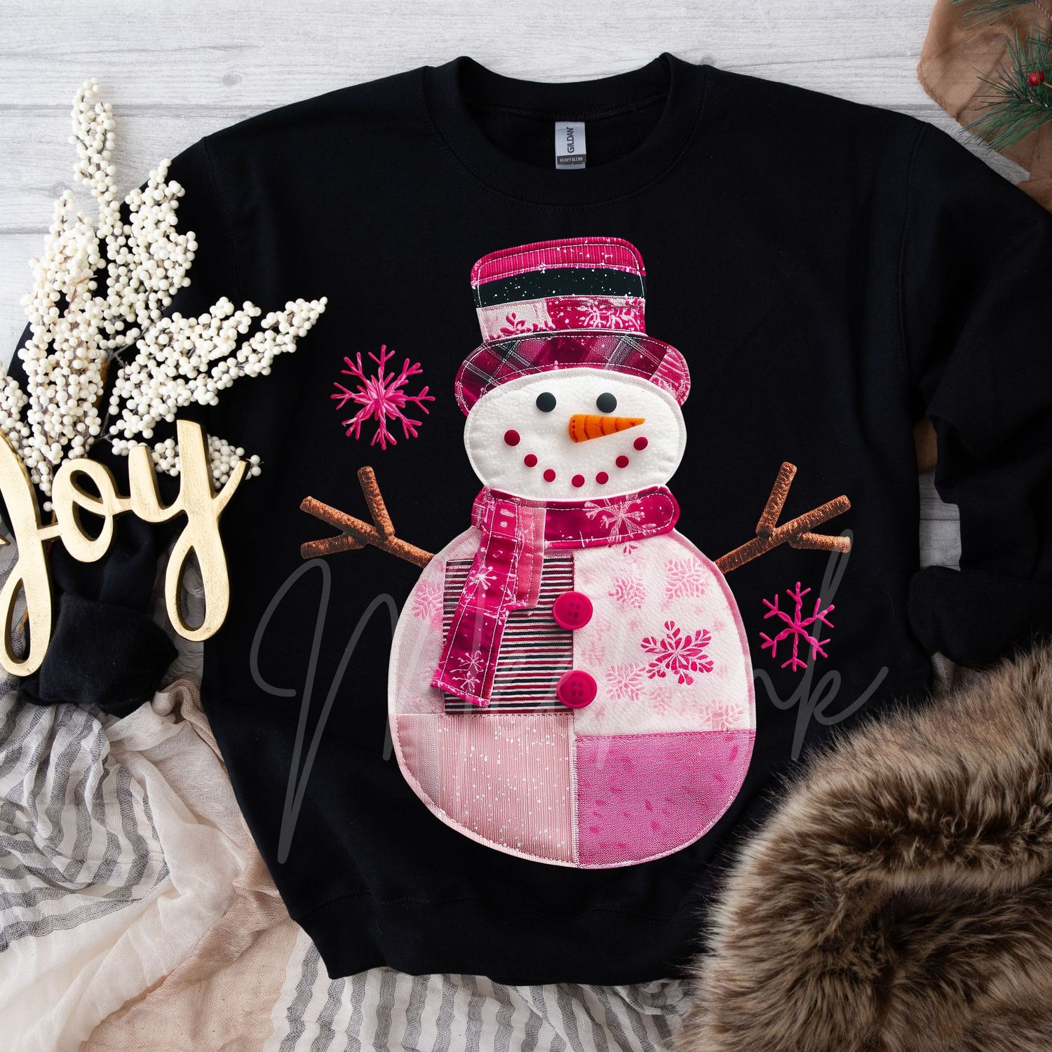 Patchwork Effect Pink Snow Girl DTF Decal