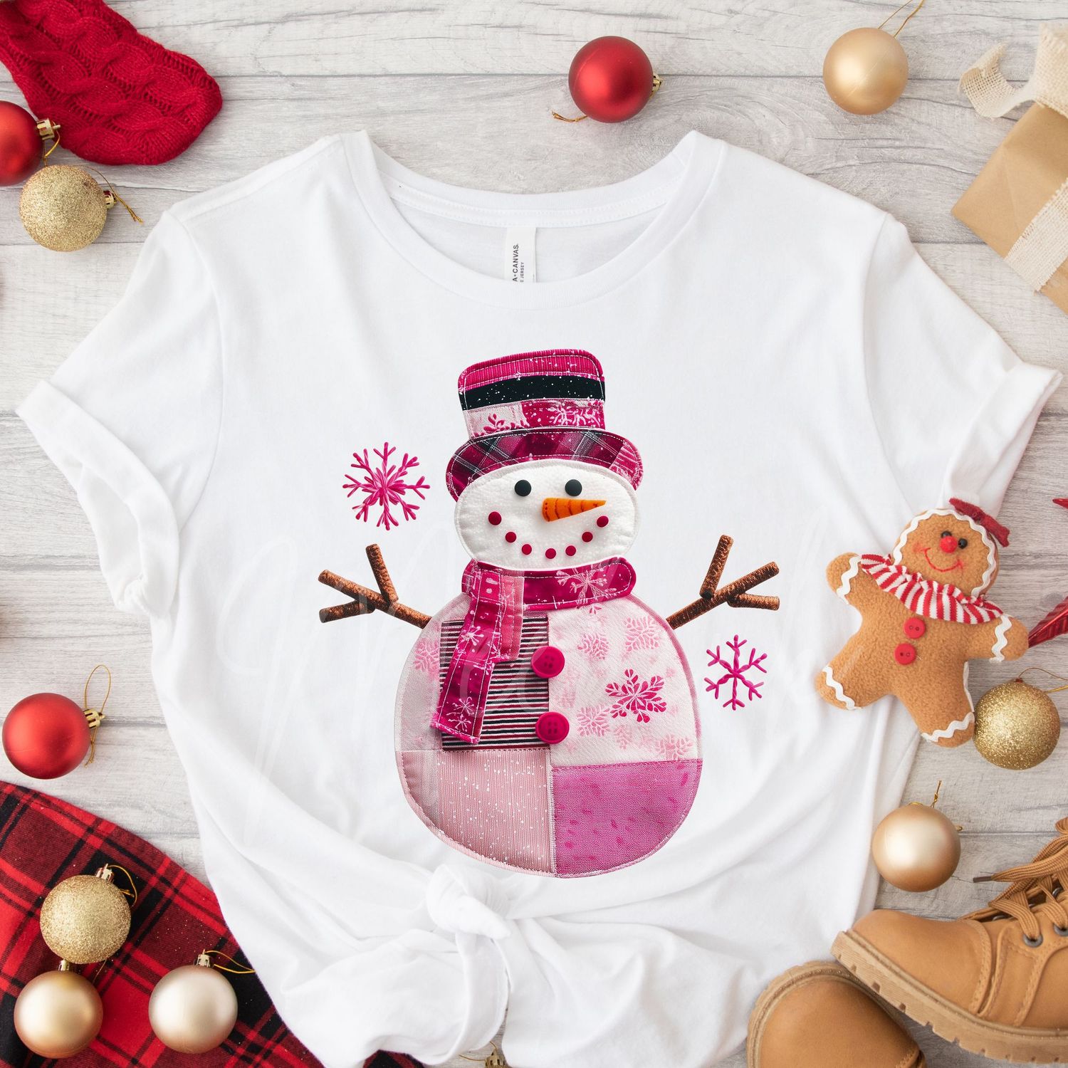 Patchwork Effect Pink Snow Girl DTF Decal