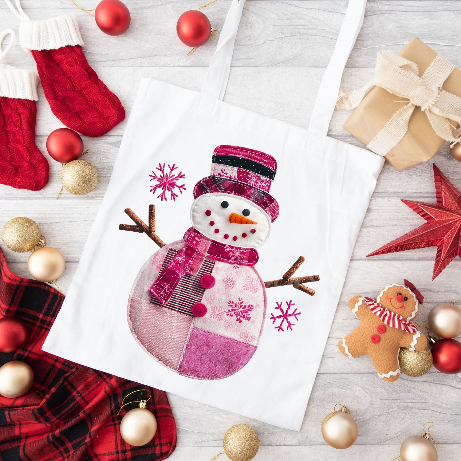 Patchwork Effect Pink Snow Girl DTF Decal