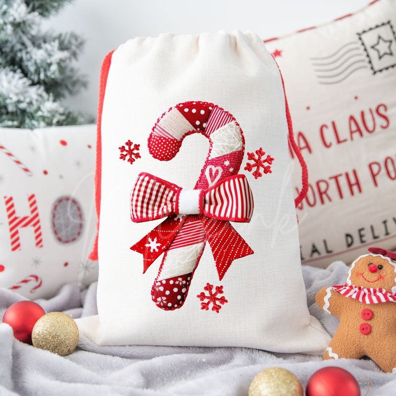 Patchwork Effect Candy Cane DTF Decal Patchwork Effect Candy Cane DTF Decal