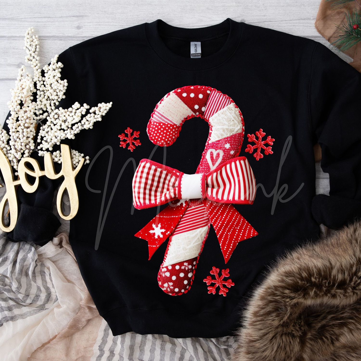 Patchwork Effect Candy Cane DTF Decal