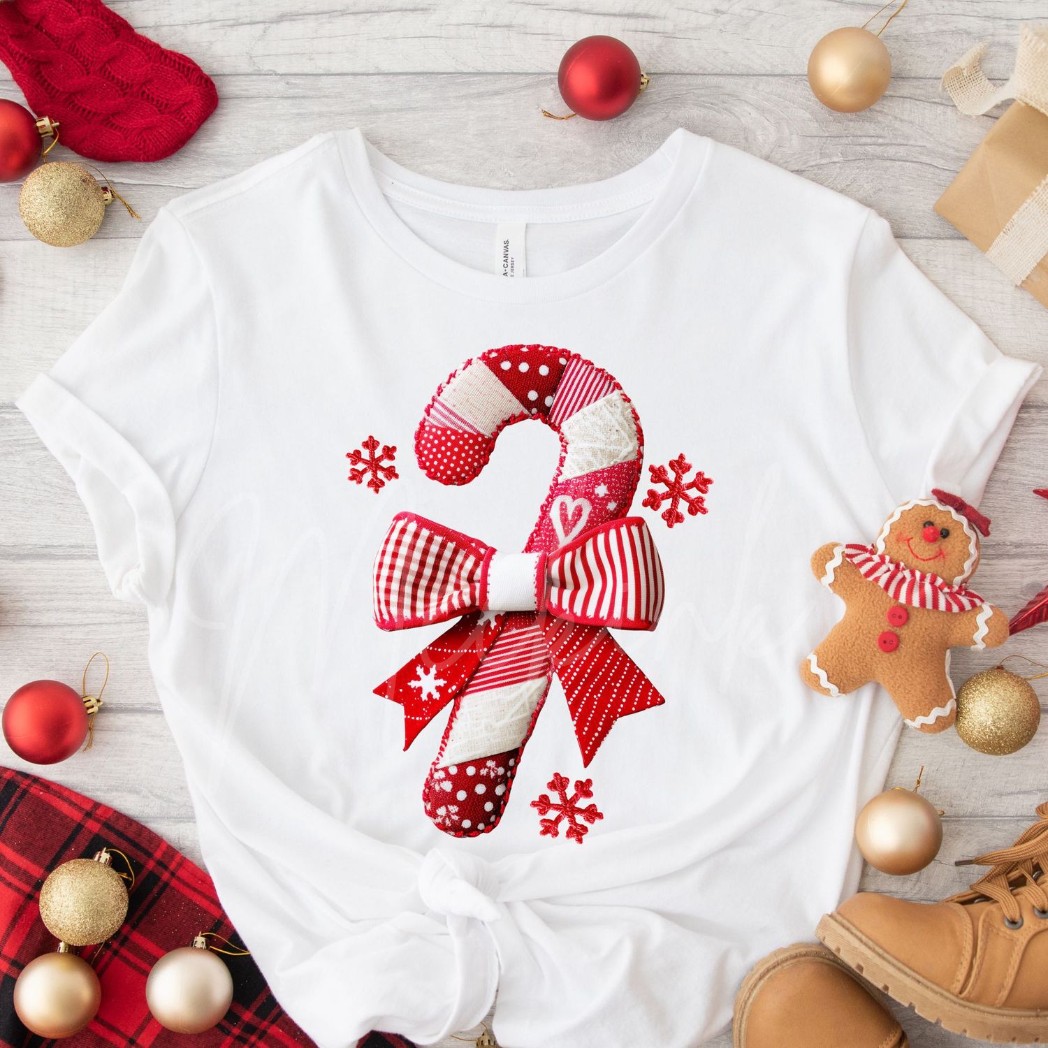 Patchwork Effect Candy Cane DTF Decal