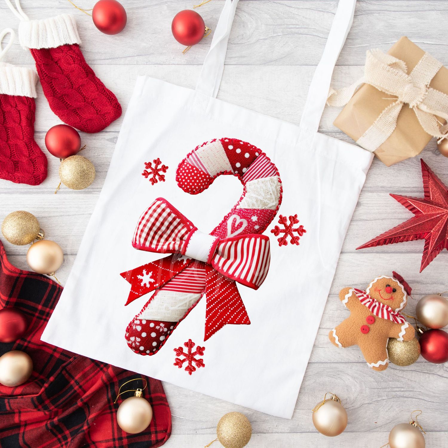 Patchwork Effect Candy Cane DTF Decal