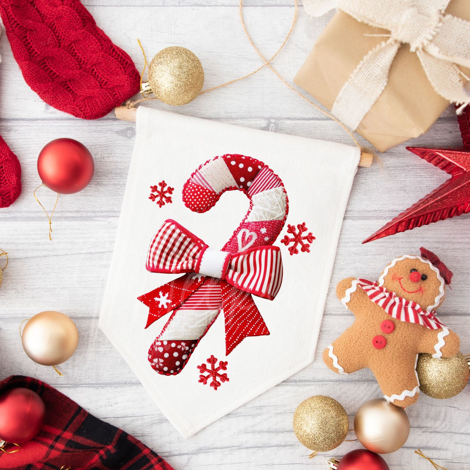Patchwork Effect Candy Cane DTF Decal
