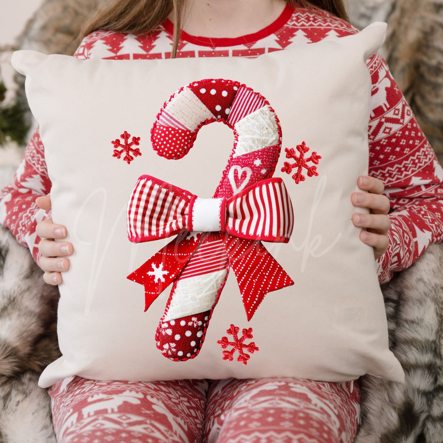 Patchwork Effect Candy Cane DTF Decal