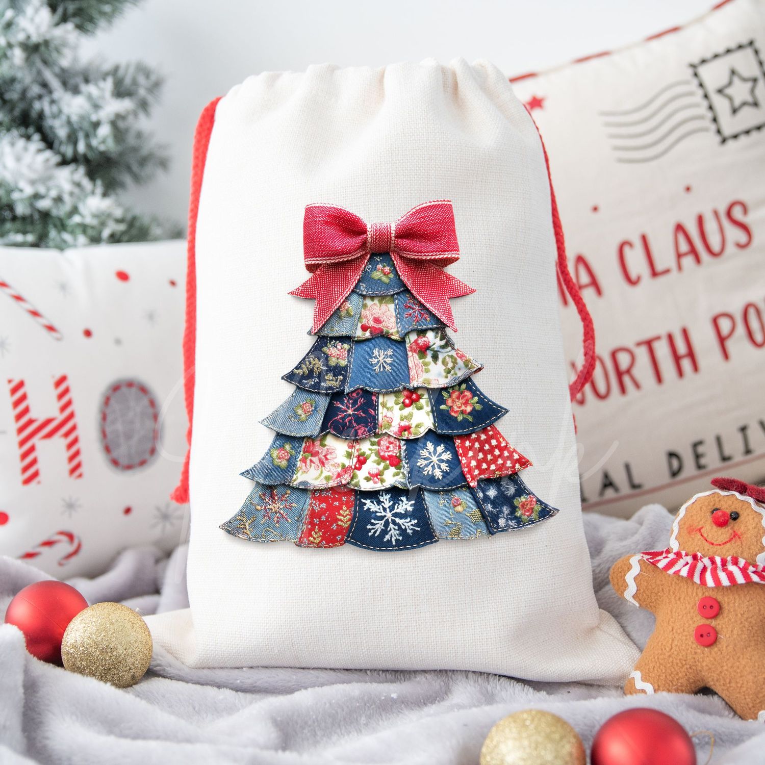 Patchwork Denim Effect Christmas Tree DTF Decal