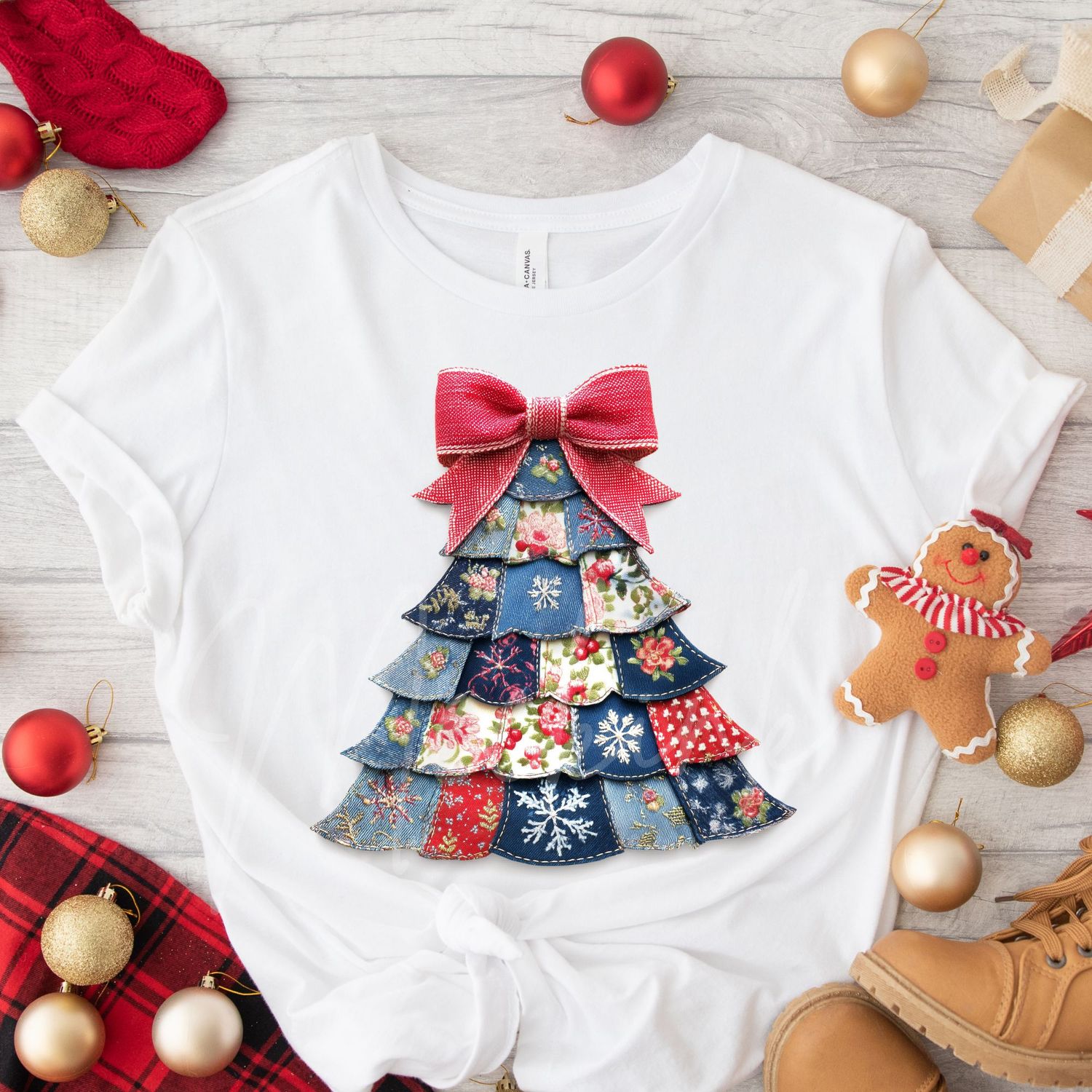 Patchwork Denim Effect Christmas Tree DTF Decal