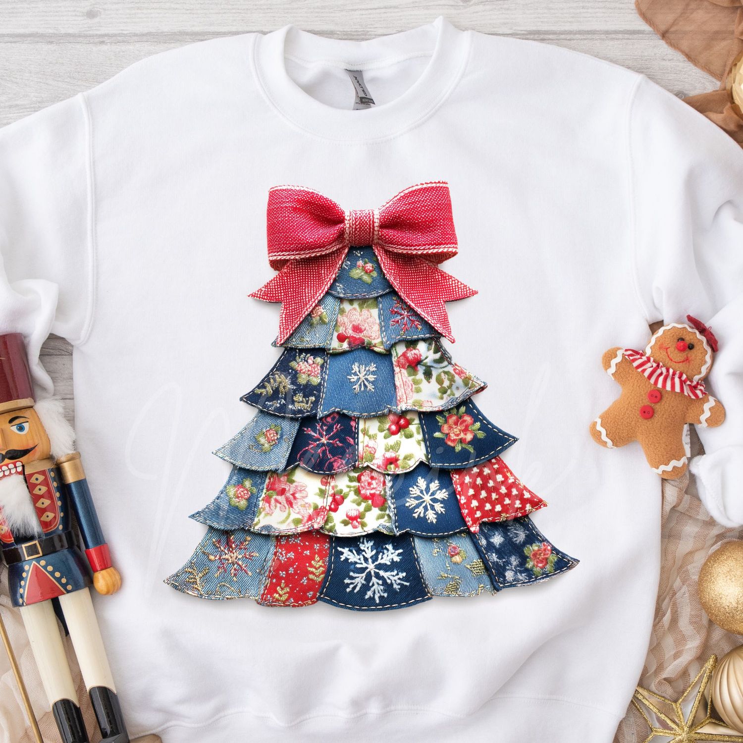 Patchwork Denim Effect Christmas Tree DTF Decal