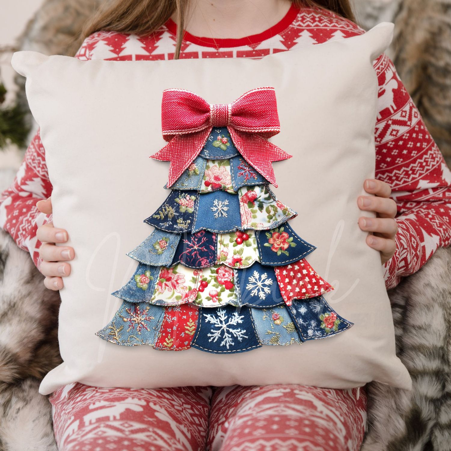 Patchwork Denim Effect Christmas Tree DTF Decal