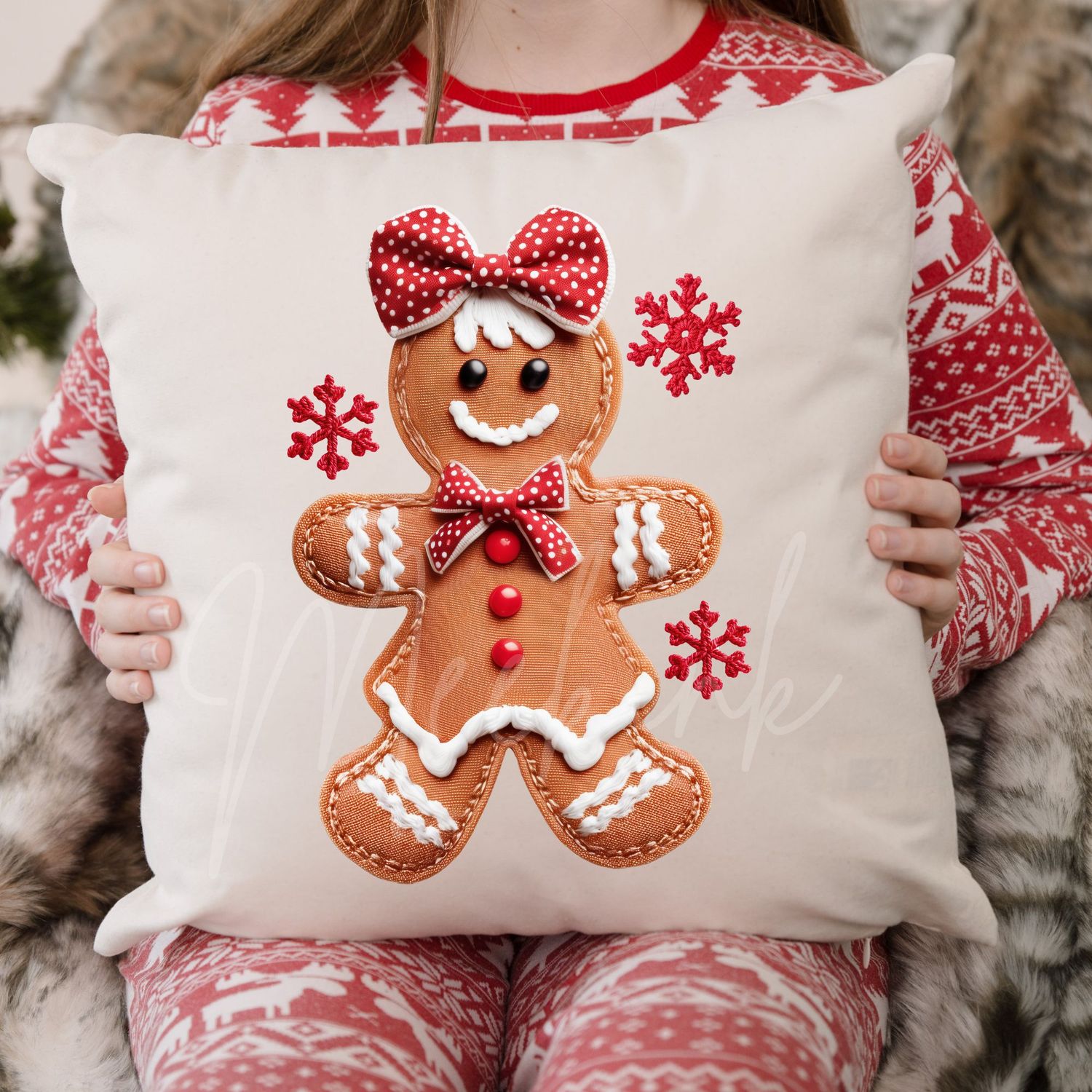 Patchwork Effect Gingerbread Cookie Girl DTF Decal