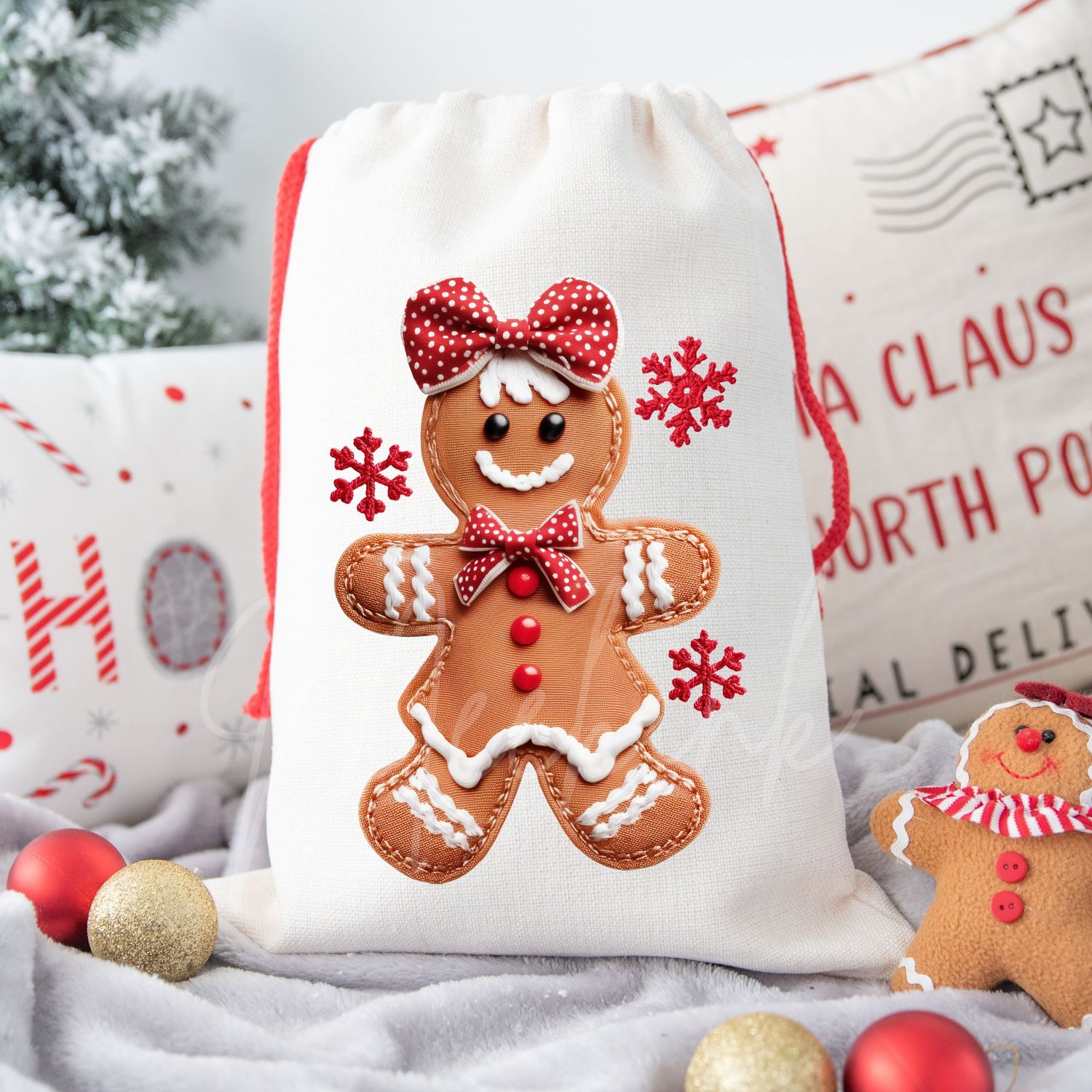 Patchwork Effect Gingerbread Cookie Girl DTF Decal