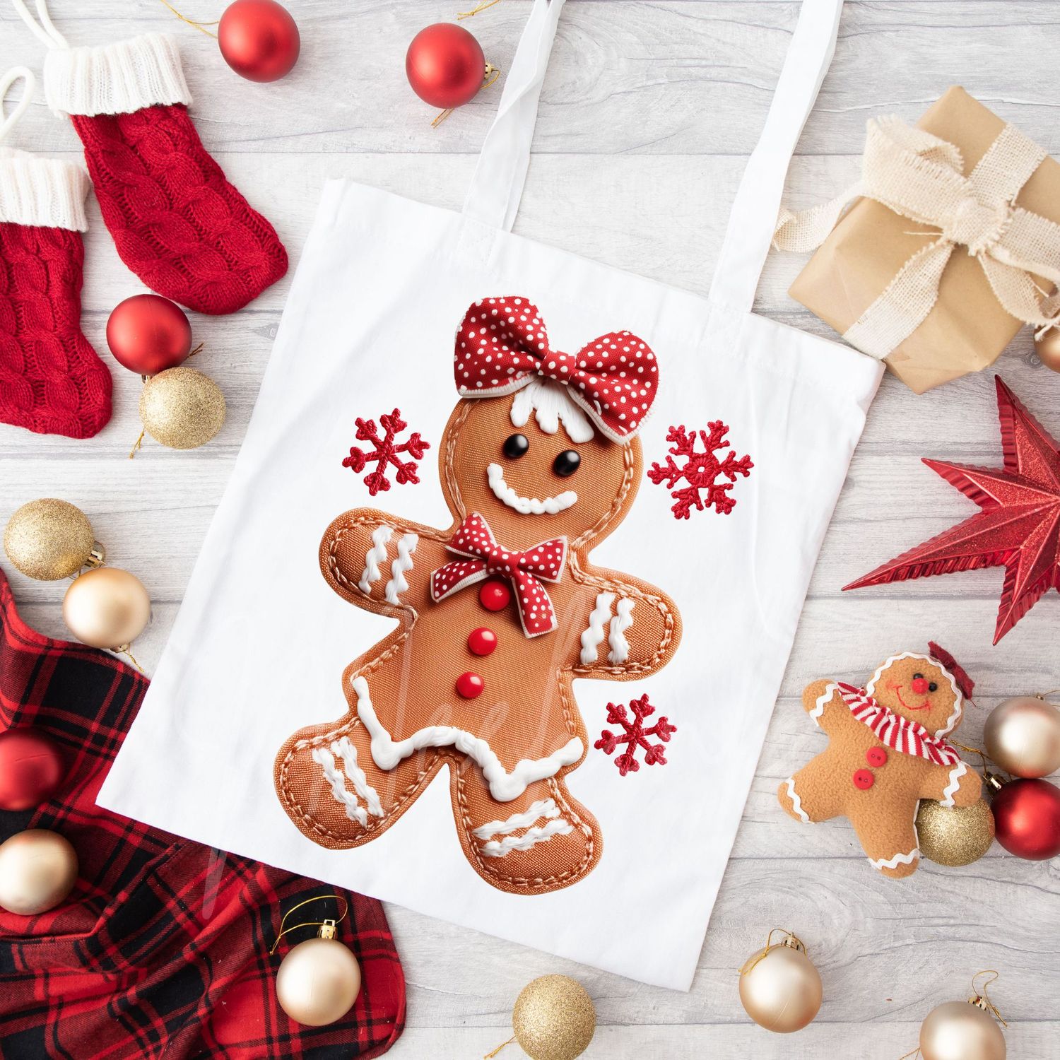 Patchwork Effect Gingerbread Cookie Girl DTF Decal