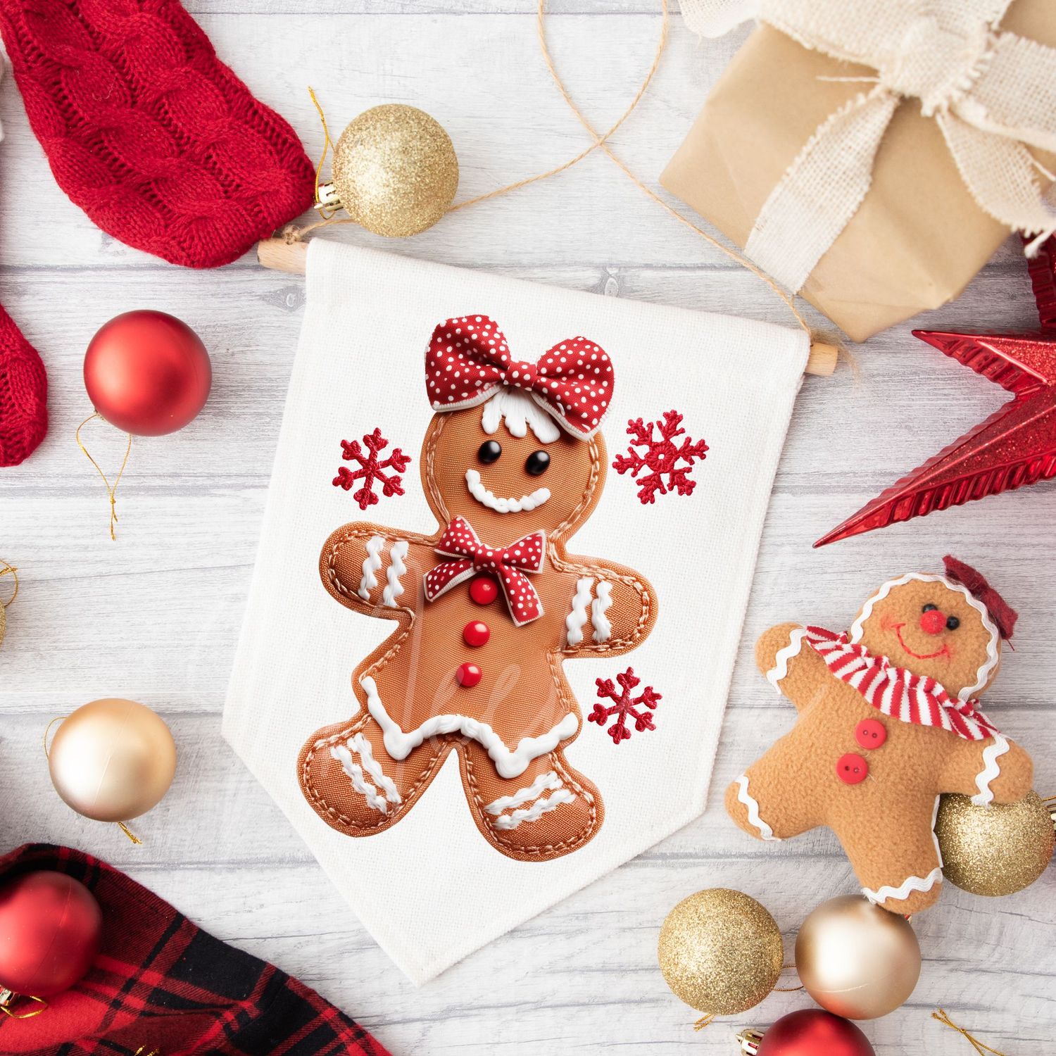 Patchwork Effect Gingerbread Cookie Girl DTF Decal