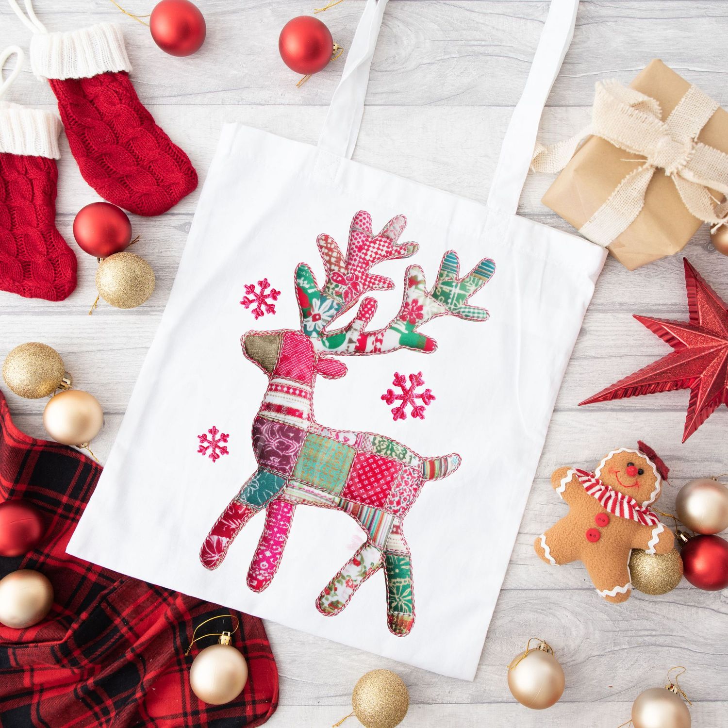 Patchwork Effect Reindeer DTF Decal