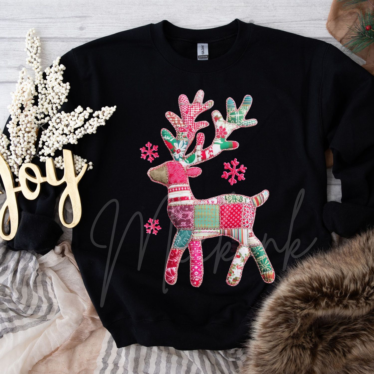 Patchwork Effect Reindeer DTF Decal