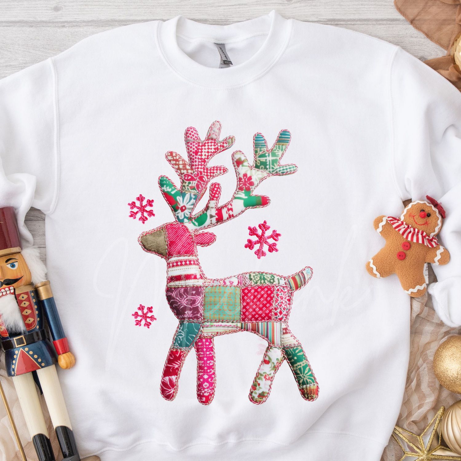 Patchwork Effect Reindeer DTF Decal