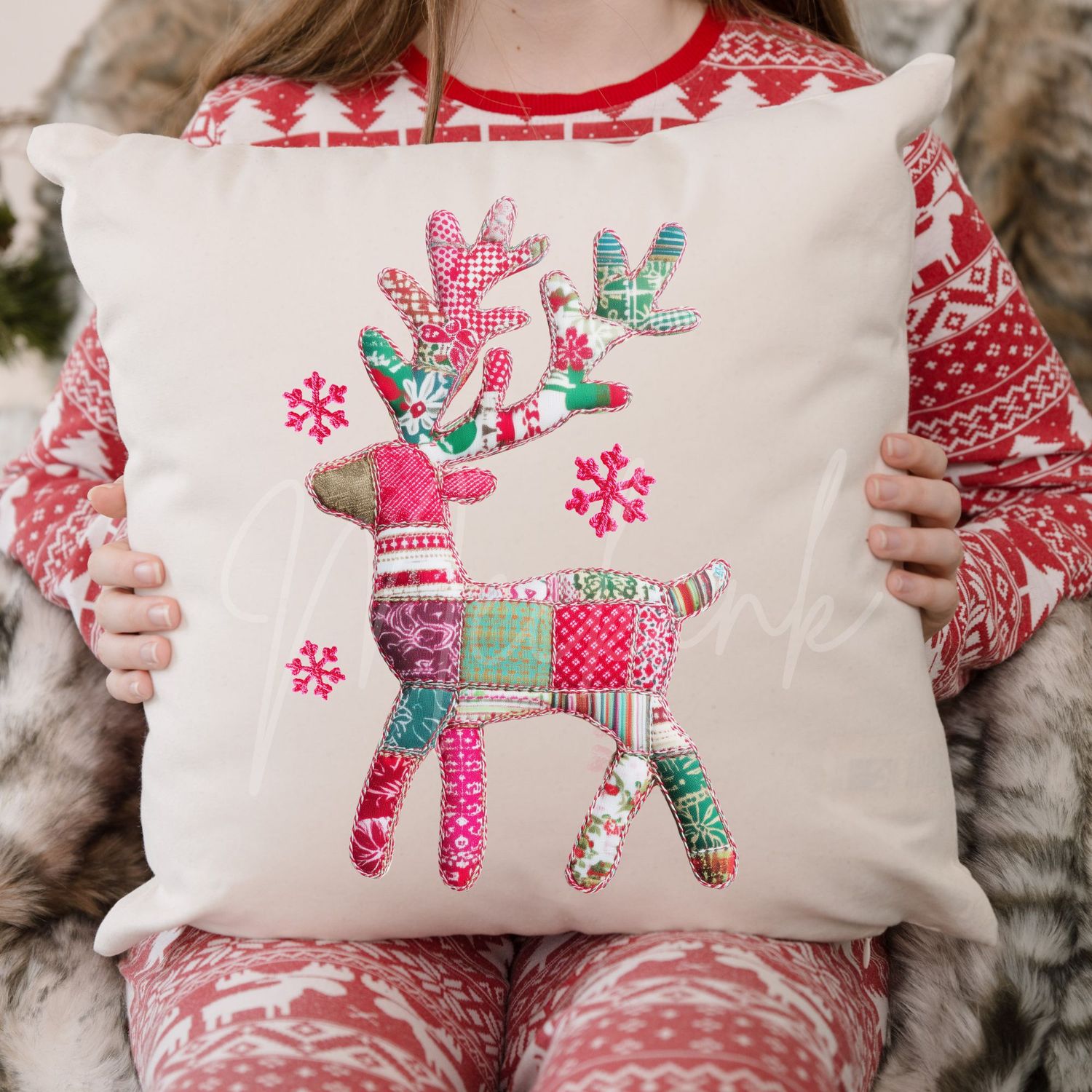 Patchwork Effect Reindeer DTF Decal