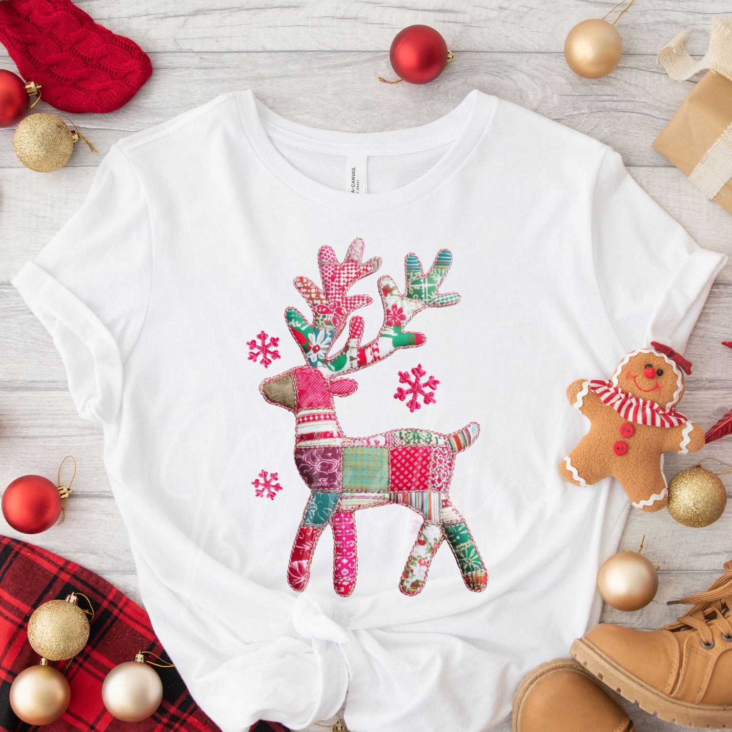 Patchwork Effect Reindeer DTF Decal