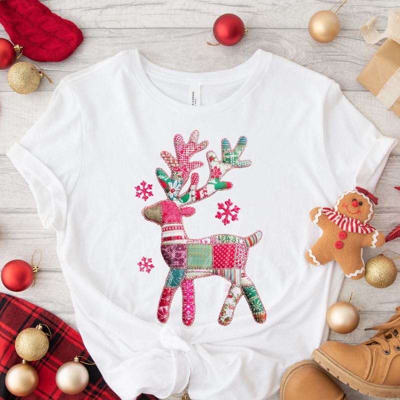 Patchwork Effect Reindeer DTF Decal
