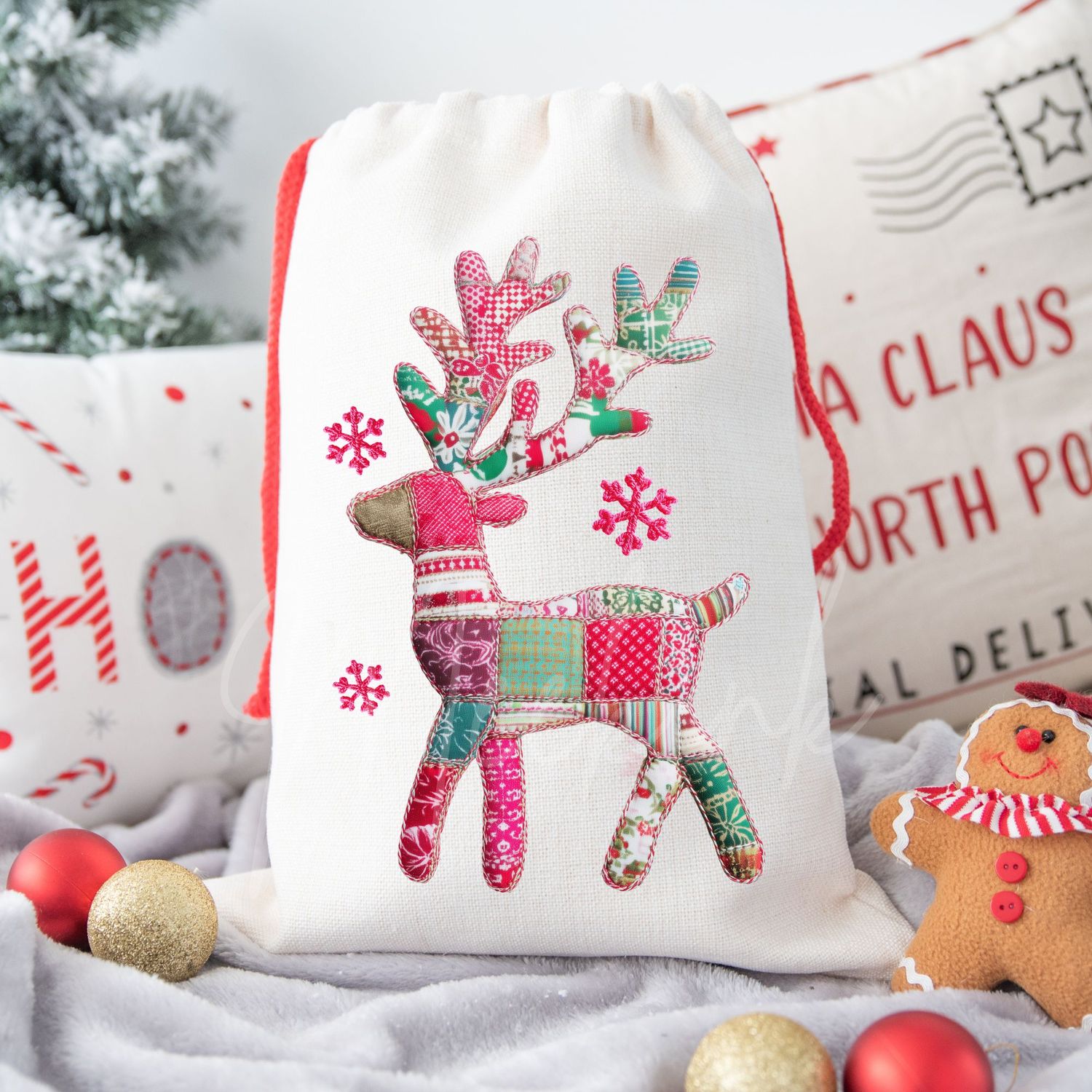 Patchwork Effect Reindeer DTF Decal