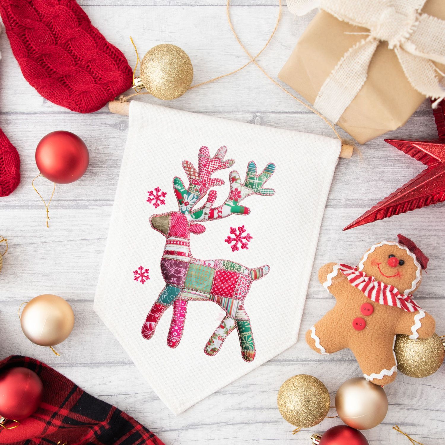 Patchwork Effect Reindeer DTF Decal