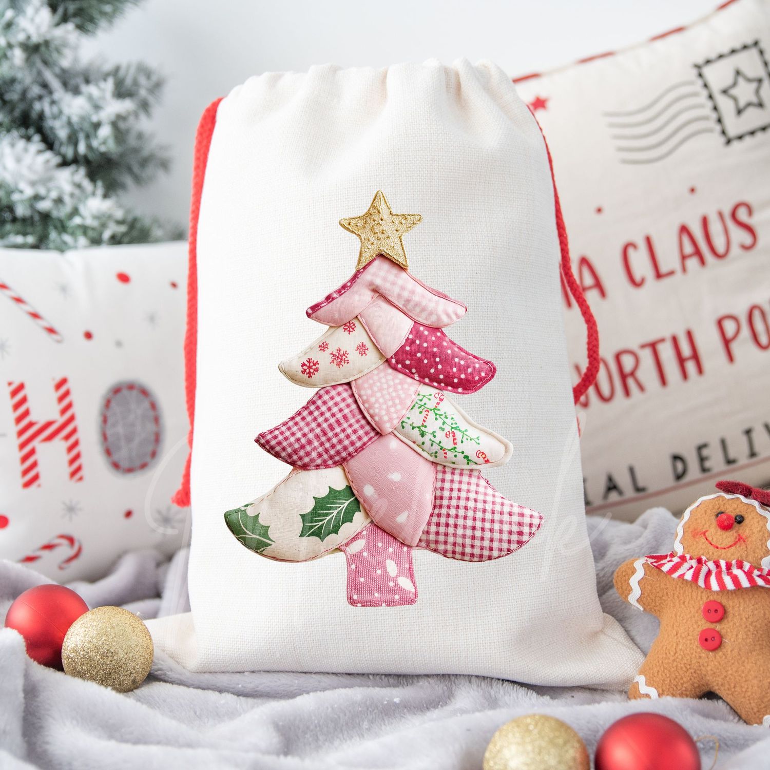 Patchwork Effect Pink Christmas Tree DTF Decal