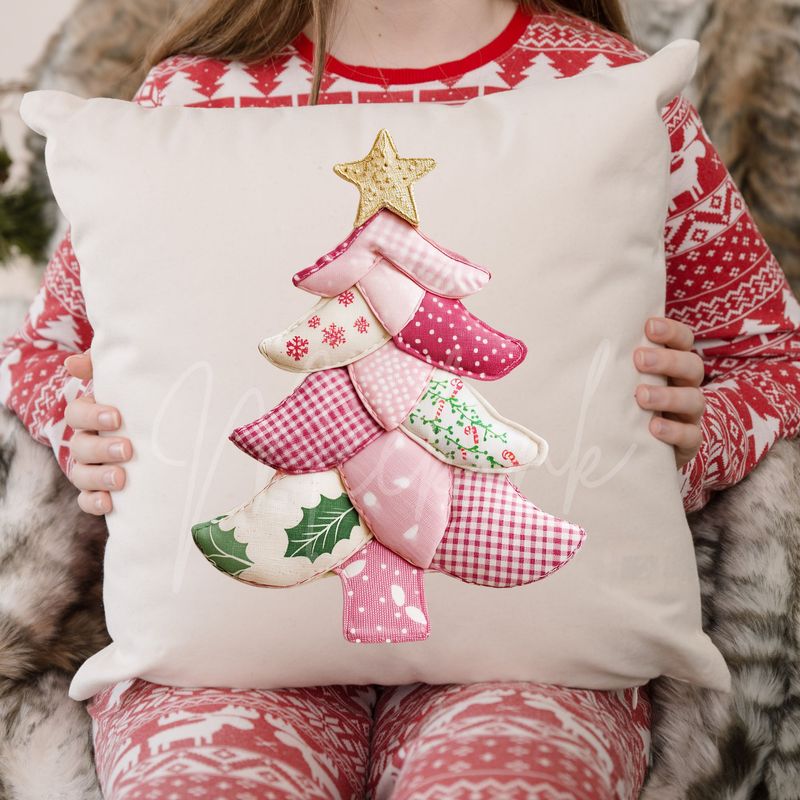 Patchwork Effect Pink Christmas Tree DTF Decal