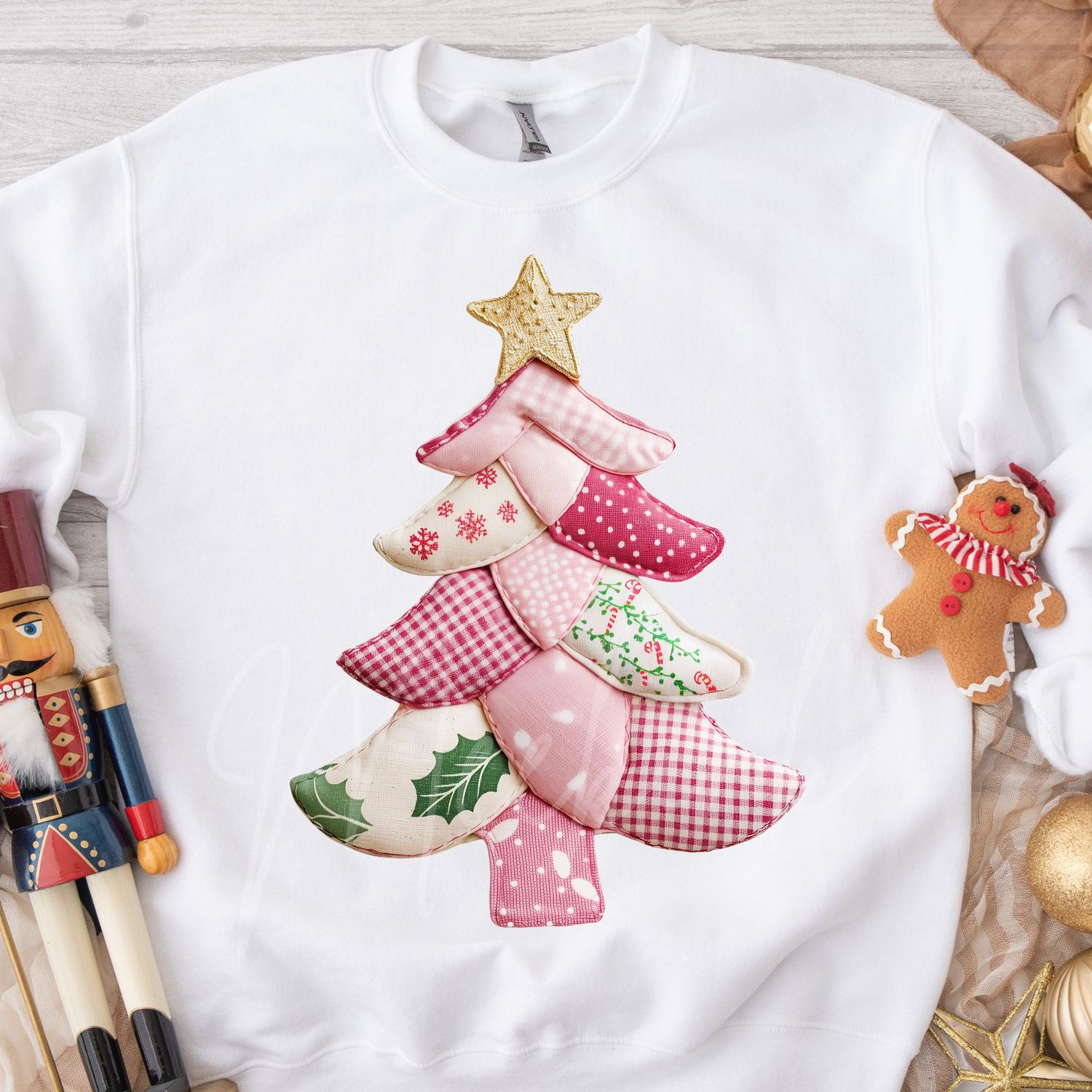 Patchwork Effect Pink Christmas Tree DTF Decal